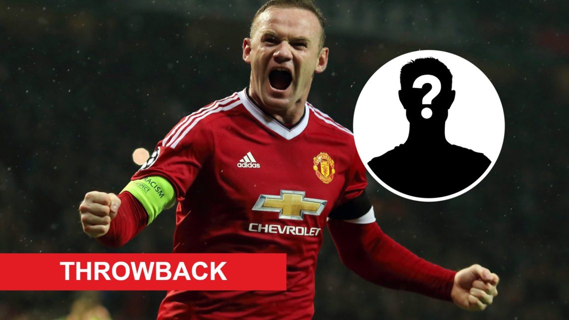 Former Manchester United star Wayne Rooney. Inset, mystery player graphic. Overlaid, throwback banner.
