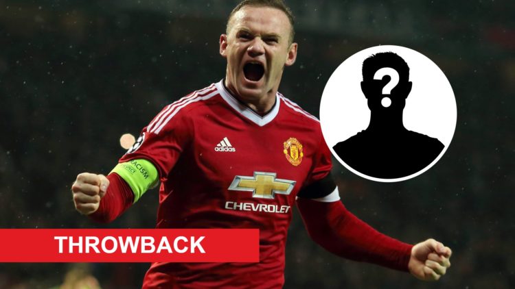 Former Manchester United star Wayne Rooney. Inset, mystery player graphic. Overlaid, throwback banner.