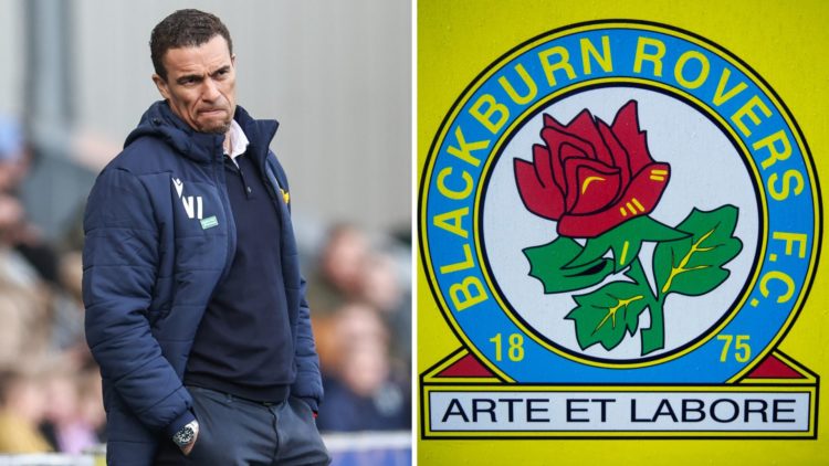Valerien Ismael looks on during Blackburn Rovers vs Norwich City, a detailed view of the Blackburn Rovers badge