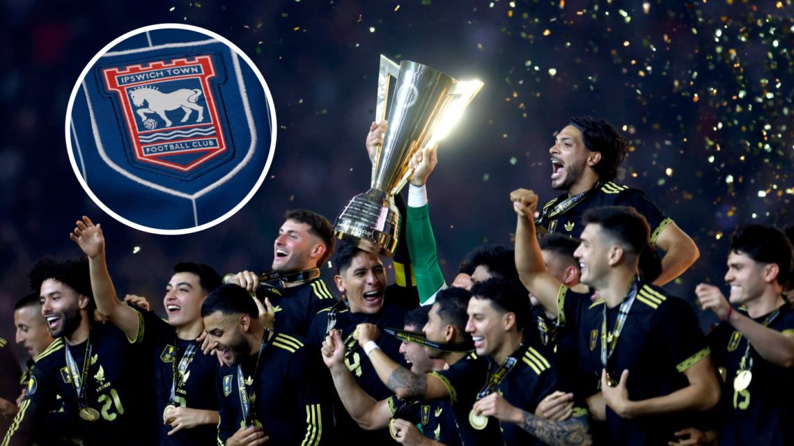 Mexico lift the 2025 Gold Cup after beating the USA, an inset of a detailed view of the Ipswich Town badge