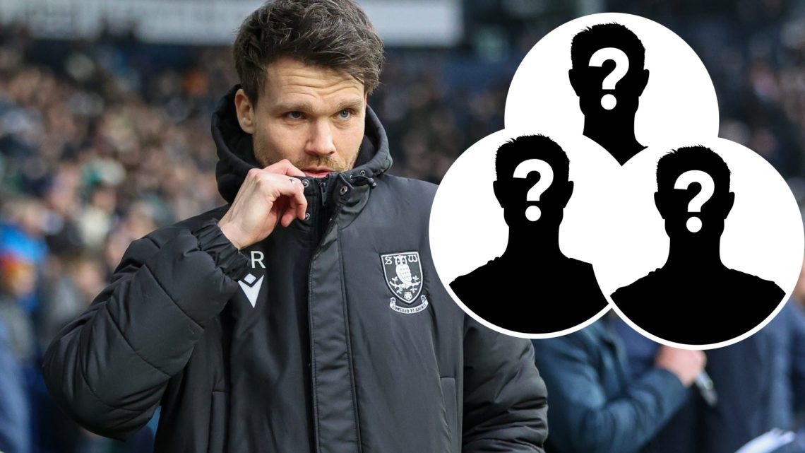 Danny Rohl looks on nervously during West Brom vs Sheffield Wednesday, three insets of mystery men