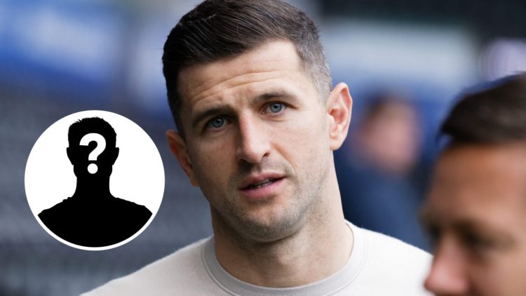 Portsmouth manager John Mousinho. Inset, mystery player graphic.