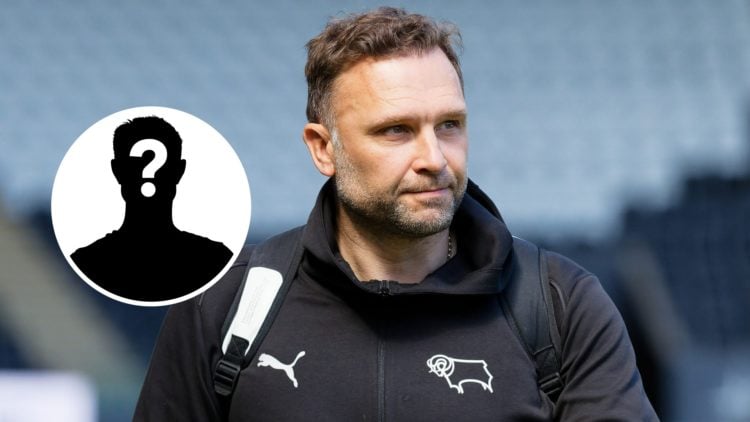John Eustace, manager for Derby County arrives prior to the Sky Bet Championship match between Swansea City and Derby County. Inset, Mystery Player