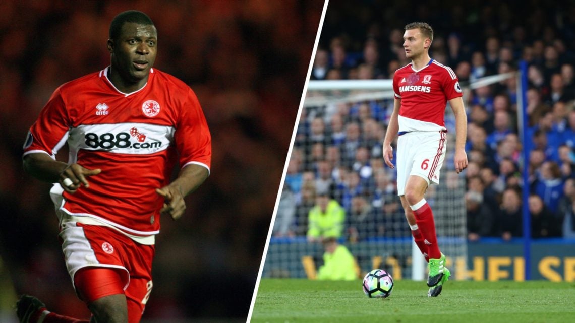 Aiyegbeni Yakubu of Middlesbrough running during the UEFA Cup Quarter-final 2nd Leg match between Middlesbrough and Fc Basle. Right, Ben Gibson of ...