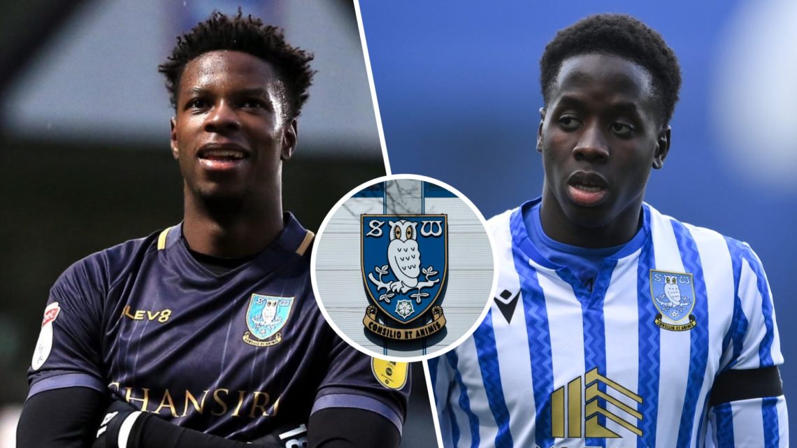 Split image of Lucas Joao and Djeidi Gassama with Sheffield Wednesday badge inset.