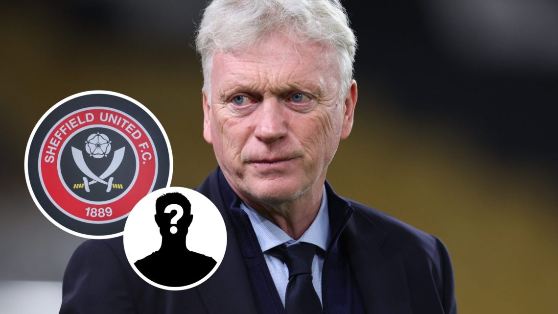 Everton manager David Moyes. Inset, Sheffield United badge and mystery player graphic.