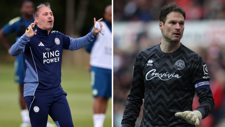 Marti Cifuentes leads Leicester City during a training session, Asmir Begovic during the Championship match between Sunderland and QPR