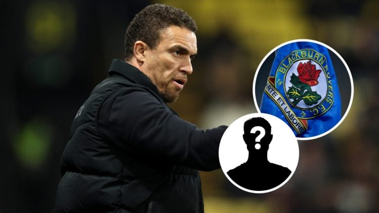 Blackburn Rovers manager Valerien Ismael. Inset Blackburn Rovers badge and mystery graphic.