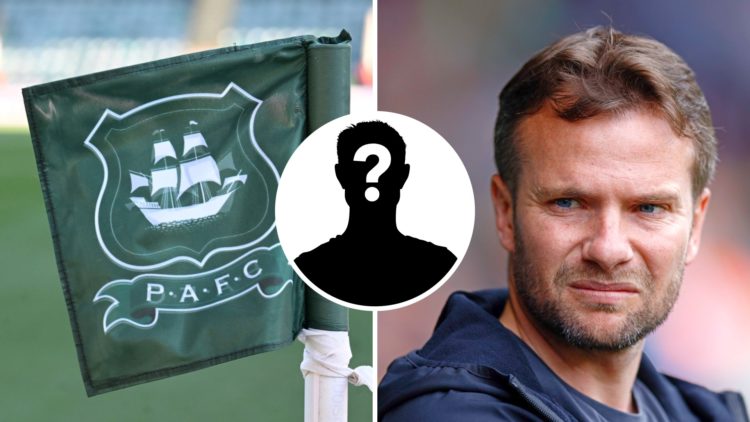 Plymouth Argyle FC badge on a corner flag at Home Park ahead of the FA Cup clash against Liverpool, and Tom Cleverley during time as Watford FC hea...