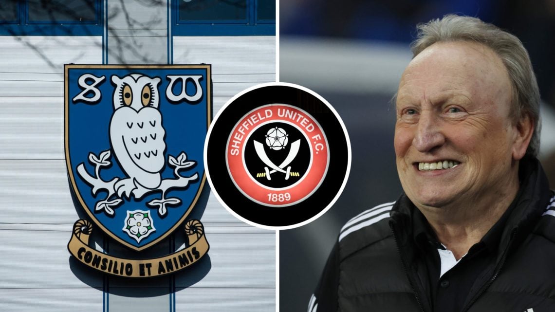 Neil Warnock reacts during time as Aberdeen FC manager, and the Sheffield Wednesday FC badge. Inset, the Sheffield United FC crest