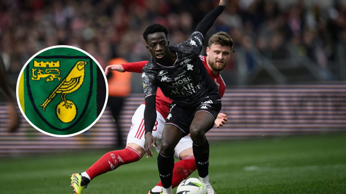 Pape Amadou Diallo fights for the ball with Brest's French midfielder #08 Hugo Magnetti during the French L1 football match between Stade Brestois ...