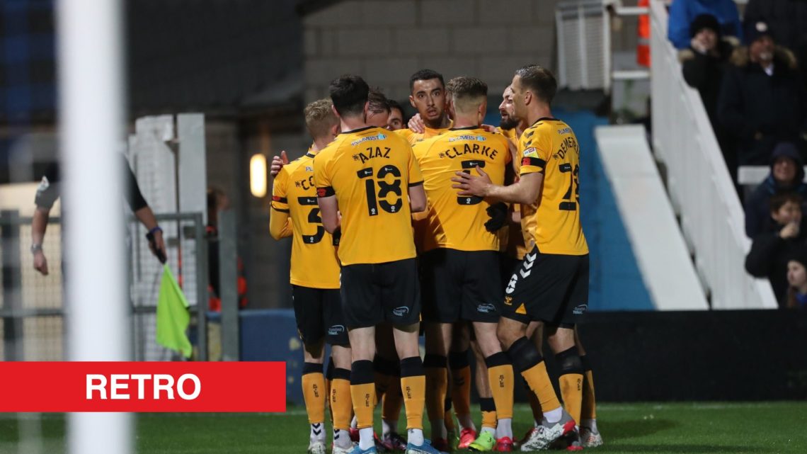 Newport County's Courtney Baker-Richardson celebrates with his team mates after scoring against Hartlepool United
