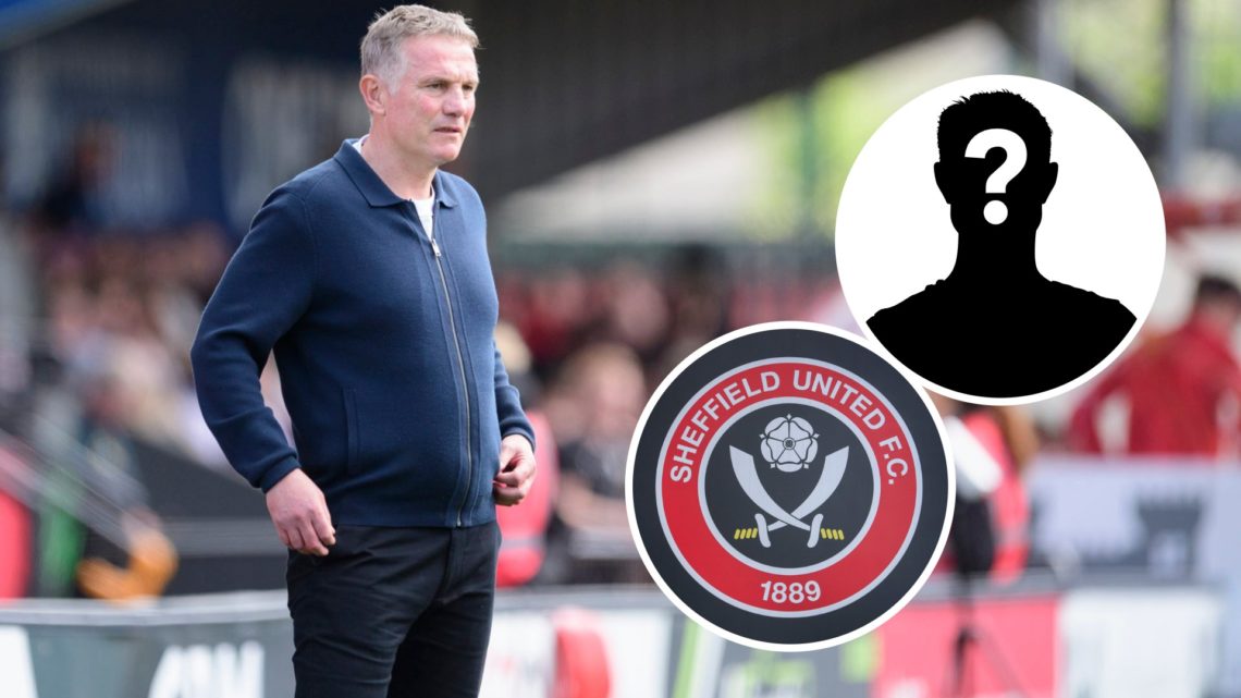 Phil Parkinson, manager of Wrexham during the Sky Bet League One match between Lincoln City FC and Wrexham AFC. Inset, Sheffield United badge. Inse...