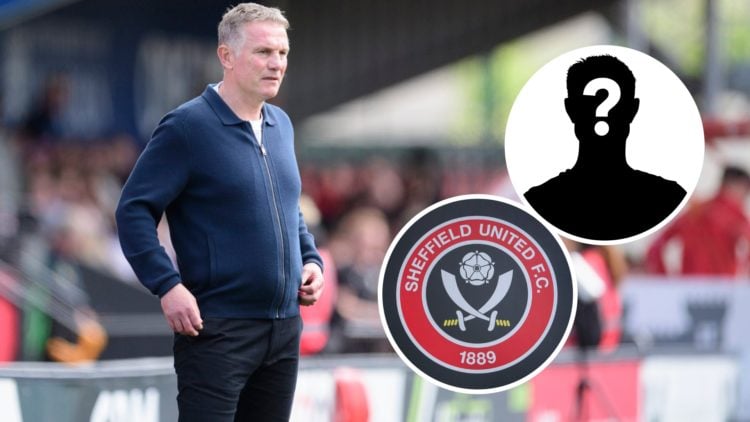 Phil Parkinson, manager of Wrexham during the Sky Bet League One match between Lincoln City FC and Wrexham AFC. Inset, Sheffield United badge. Inse...