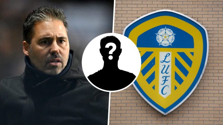 Leicester City FC manager Marti Cifuentes reacts during a Championship match as QPR head coach, and the Leeds United FC badge. Inset, a mystery player
