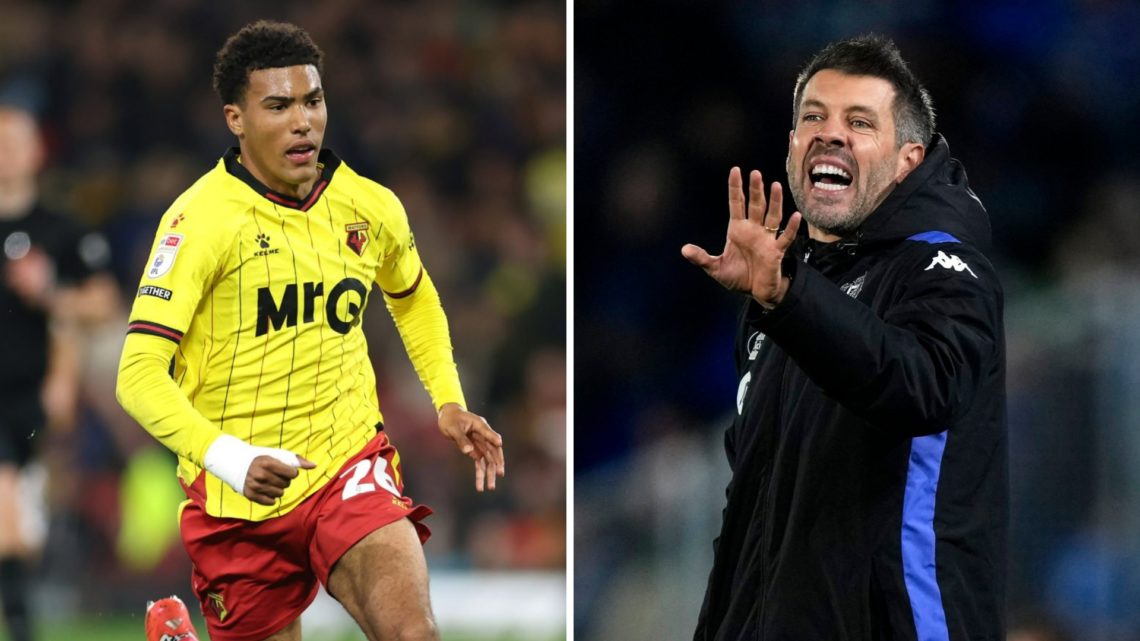 Caleb Wiley of Watford runs for the ball during the Sky Bet Championship match between Watford FC and Hull City AFC (L). Paulo Pezzolano head coach...