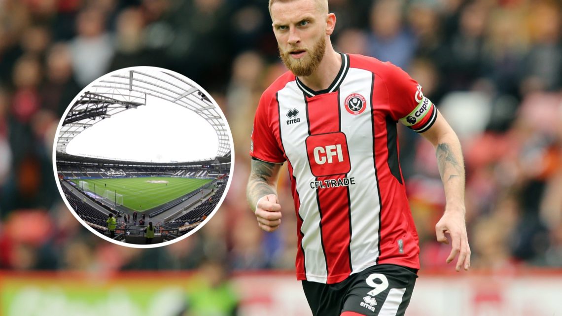 An image of Oli McBurnie with an inset of the MKM Stadium