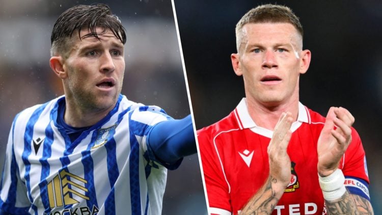 Josh Windass of Sheffield Wednesday reacts during the Sky Bet Championship match. James McClean of Wrexham AFC applauds after the team's victory in...