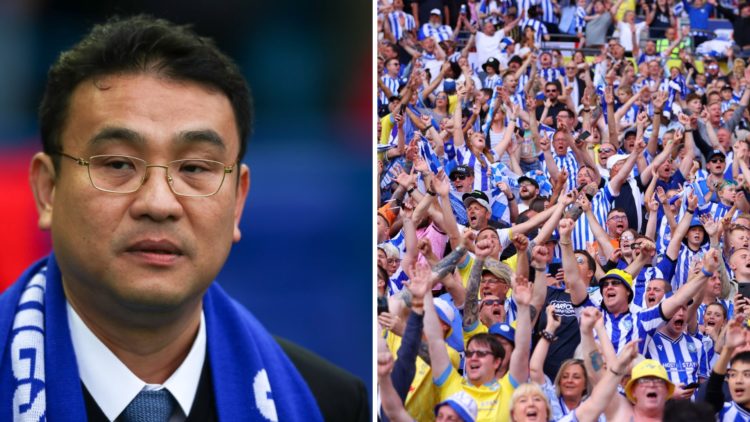 Dejphon Chansiri owner / chairman of Sheffield Wednesday. Sheffield Wednesday fans celebrate following the Sky Bet League One Play-Off Final betwee...