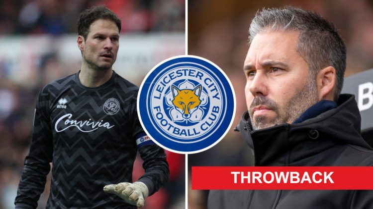 Asmir Begovic in action for Queens Park Rangers, and former Queens Park Rangers head coach Marti Cifuentes. Inset, the Leicester City FC badge