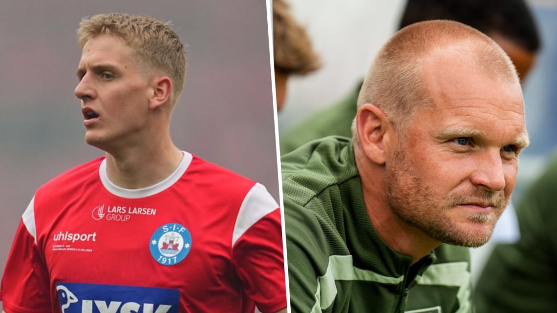 Split image of Silkeborg midfielder Pelle Mattsson (L) and Norwich City coach Liam Manning (R)
