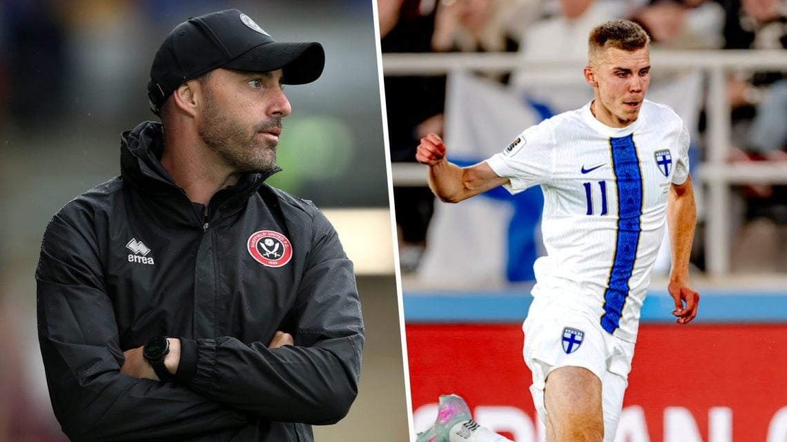 Split image of Sheffield United manager Ruben Selles (L) and Finland winger Oliver Antman (R)