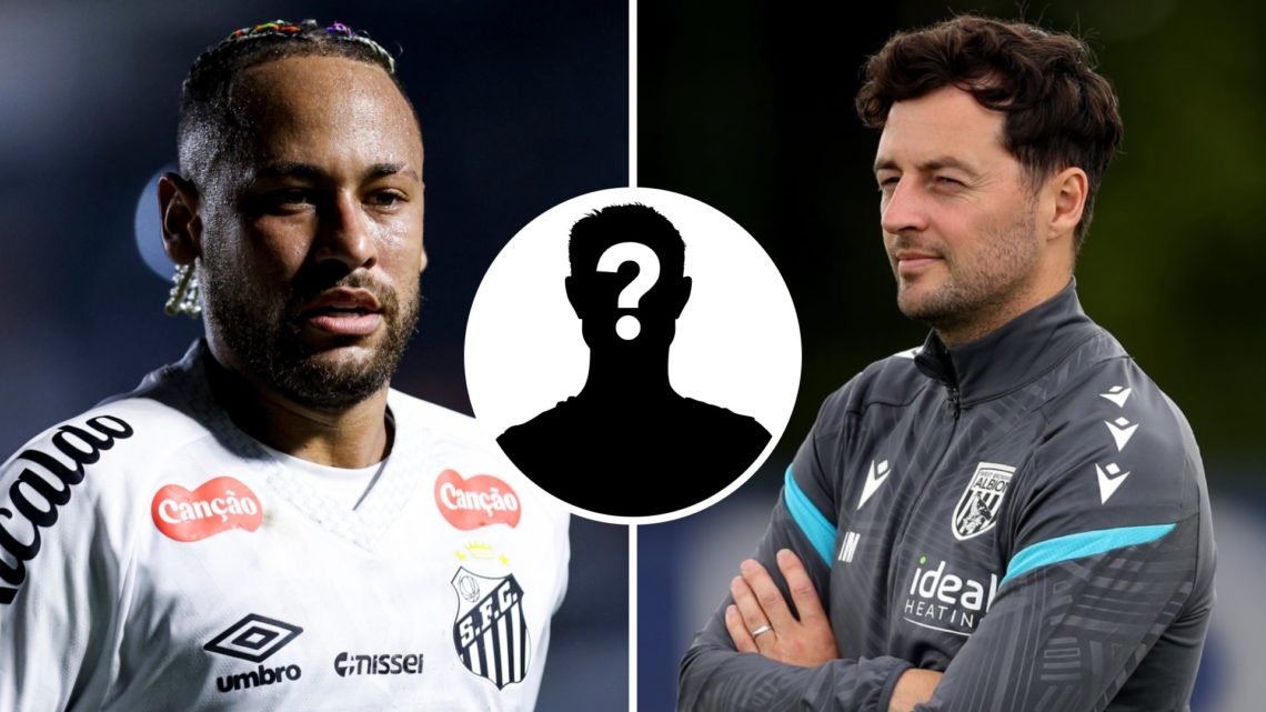 Neymar in action for Santos, and West Bromwich Albion manager Ryan Mason watches a training session. Inset, a mystery player