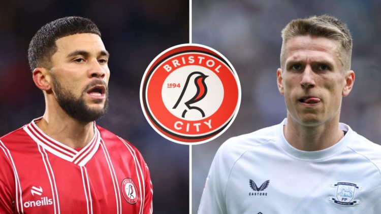 Former Bristol City forward Nahki Wells during a Championship game, and former Preston North End striker Emil Riis Jakobsen reacts during Champions...
