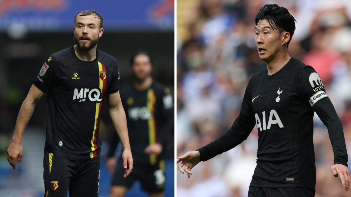 Ryan Porteous of Watford looks on during the Sky Bet Championship match between Queens Park Rangers FC and Watford FC (L), Heung-Min Son of Tottenh...