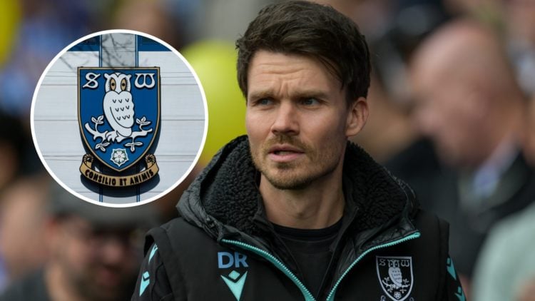 Danny Rohl reacts during a Championship game as Sheffield Wednesday FC head coach. Inset, the Sheffield Wednesday FC badge