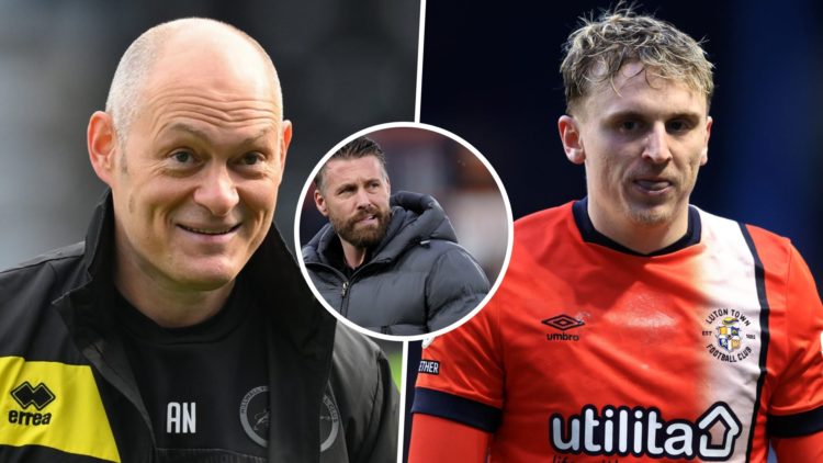 Millwall FC manager Alex Neil before a Championship game, and Alfie Doughty in action for Luton Town FC. Inset, Middlesbrough FC manager Rob Edwards