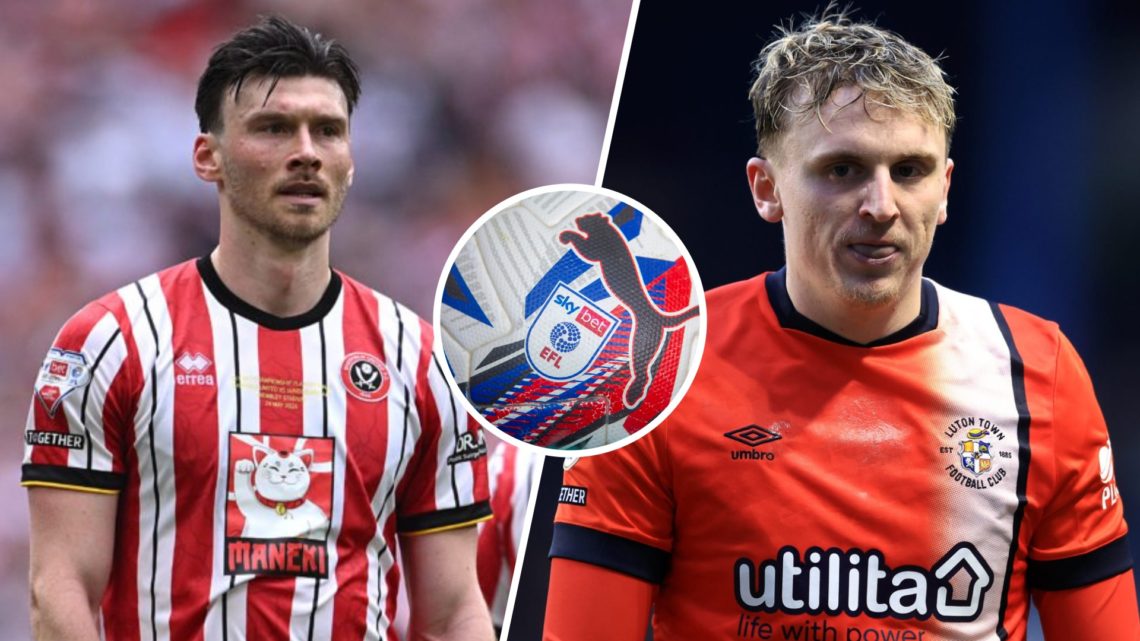 Split image of Kieffer Moore (L) and Alfie Doughty (R) with EFL logo inset.