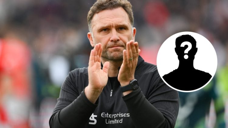 John Eustace applauds the Derby County fans after a game. Inset, Mystery Player