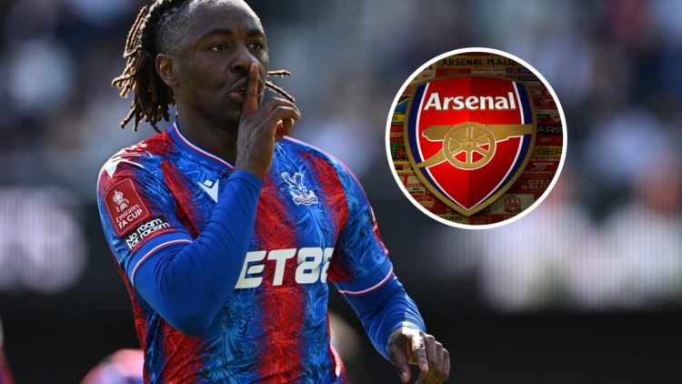 An image of Eberechi Eze with an inset of the Arsenal