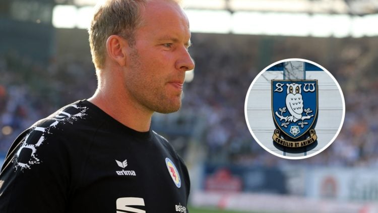 Head coach Henrik Pedersen of Braunschweig looks on. Inset, Sheffield Wednesday badge