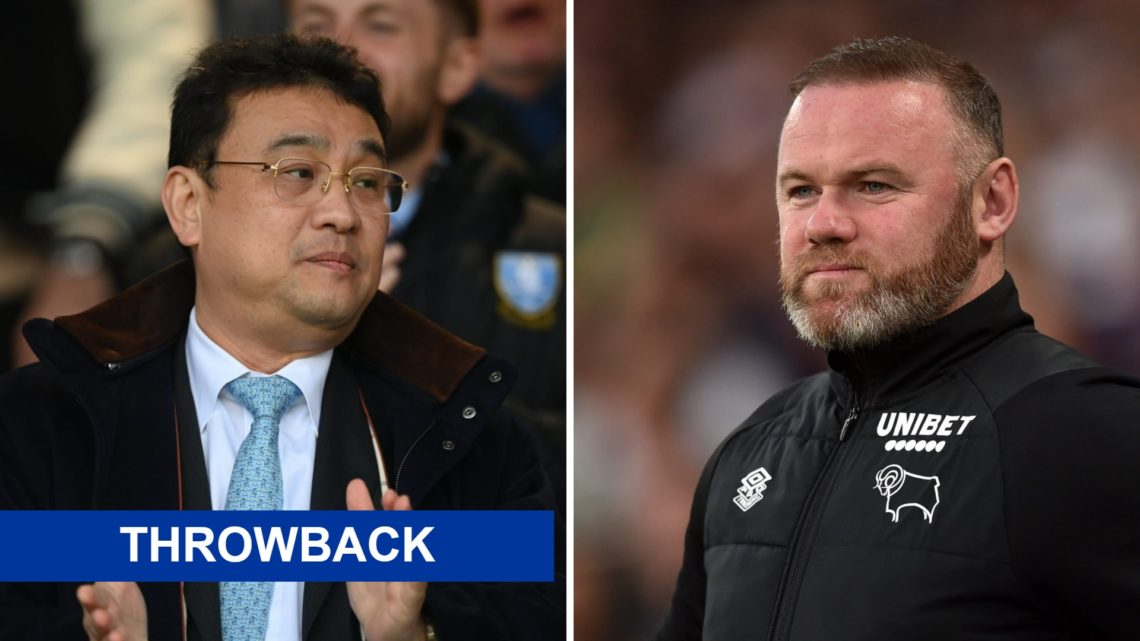 Sheffield Wednesday owner Dejphon Chansiri (L). Wayne Rooney, Manager of Derby County looks on prior to the Sky Bet Championship match between Derb...