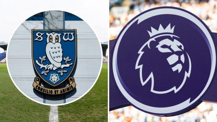 Hillsborough Stadium before Sheffield Wednesday v Portsmouth - Sky Bet Championship. The Premier League logo on the podium after the Premier League...
