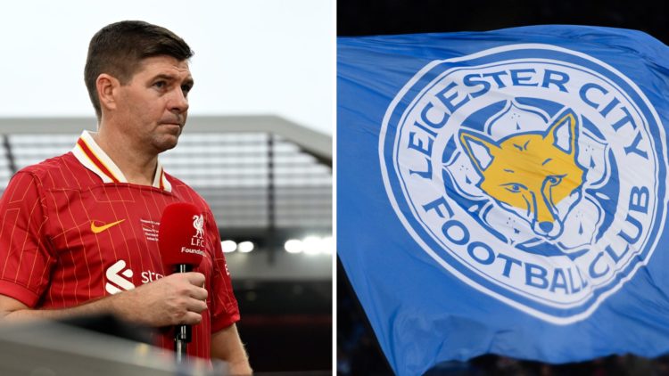 Steven Gerrard of Liverpool after the LFC Foundation charity match at Anfield. A flag featuring the Leicester City badge being waved during a Premi...