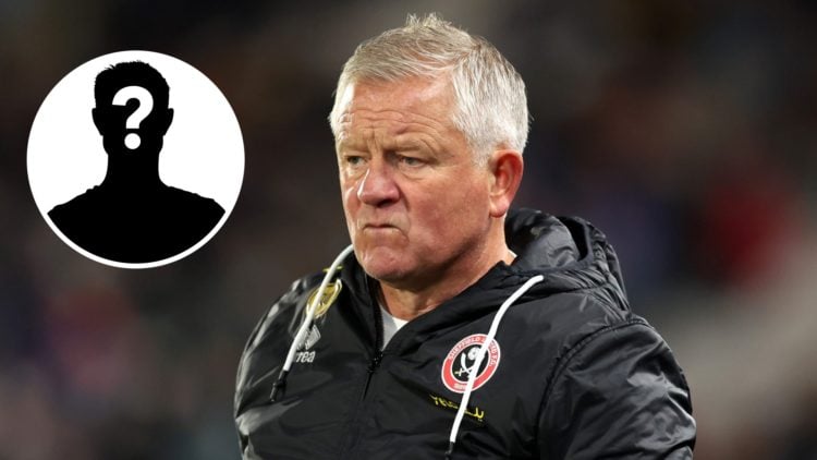 Chris Wilder watches on during Sheffield United's Championship match against Hull City, an inset of a mystery figure