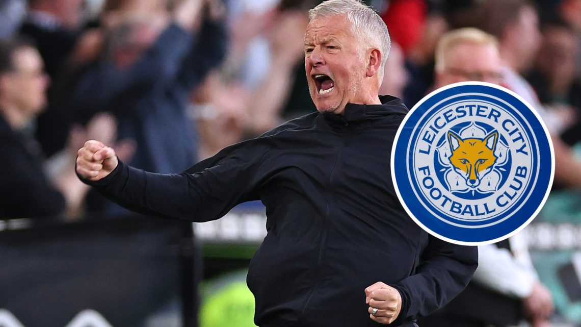 Former Sheffield United manager Chris Wilder. Inset, Leicester City badge.