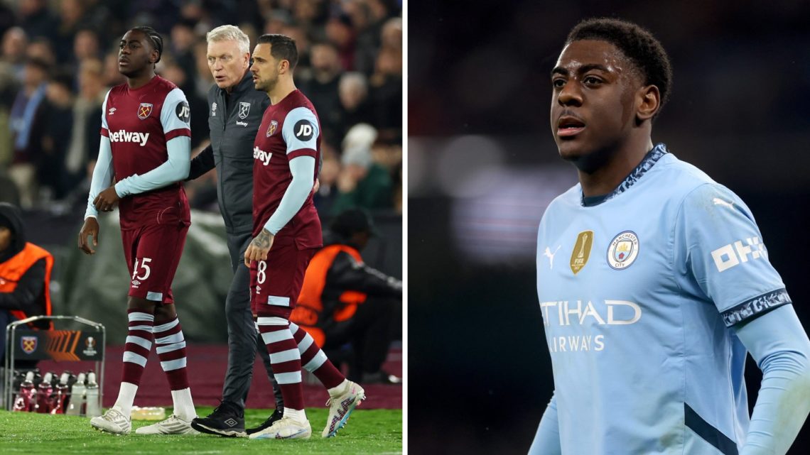 David Moyes speaks to Divin Mubama and Danny Ings before West Ham's Europa League tie, Divin Mubama in action for Manchester City in their FA Cup T...