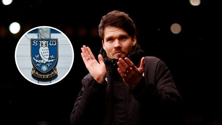 Sheffield Wednesday manager Danny Rohl. Inset, Sheffield Wednesday badge.