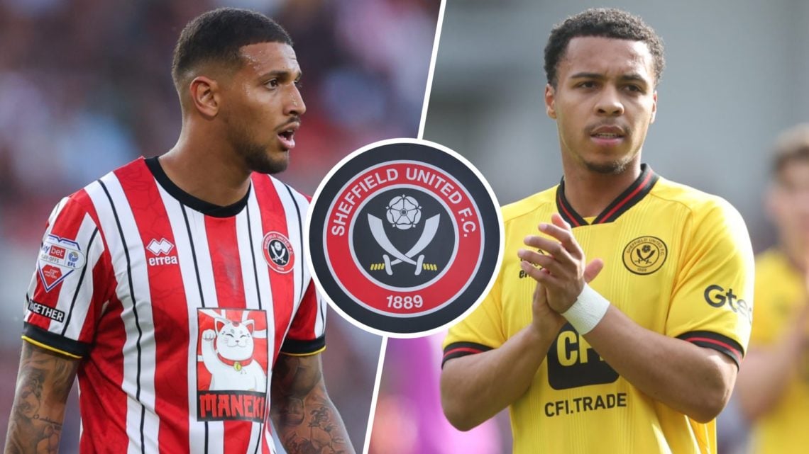 Split image of Vini Souza (L) and Cameron Archer (R) with Sheffield United badge inset.