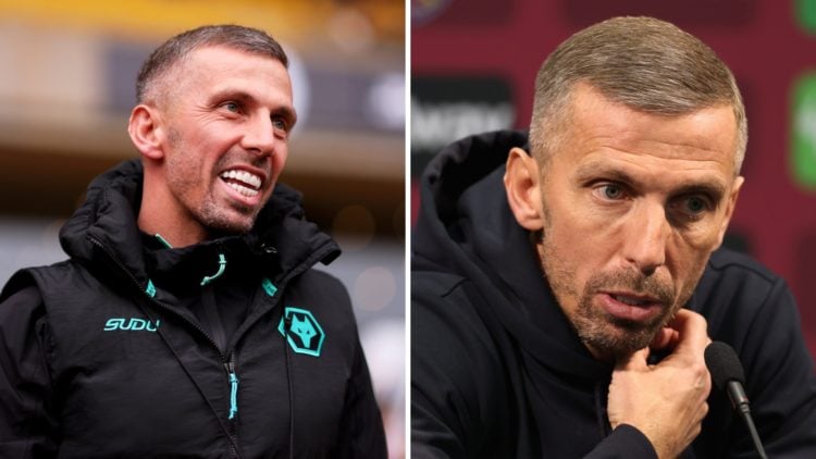 Gary O'Neil smiles during Wolves' open training session at Molineux, Gary O'Neil answers questions from the press after West Ham vs Wolves