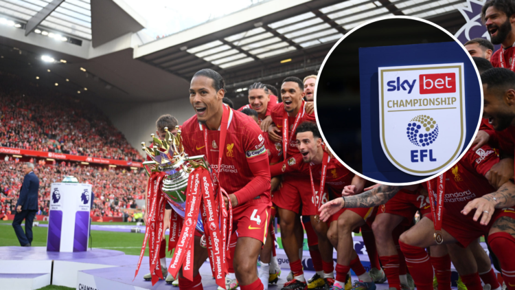 Virgil van Dijk of Liverpool, lifts the Premier League trophy, as Liverpool are crowned the Champions of the Premier League for the 2024/25 Season,...