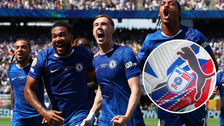 Cole Palmer of Chelsea celebrates scoring a goal to make the score 2-0 with Reece James & Joao Pedro during the FIFA Club World Cup 2025 final. Ins...