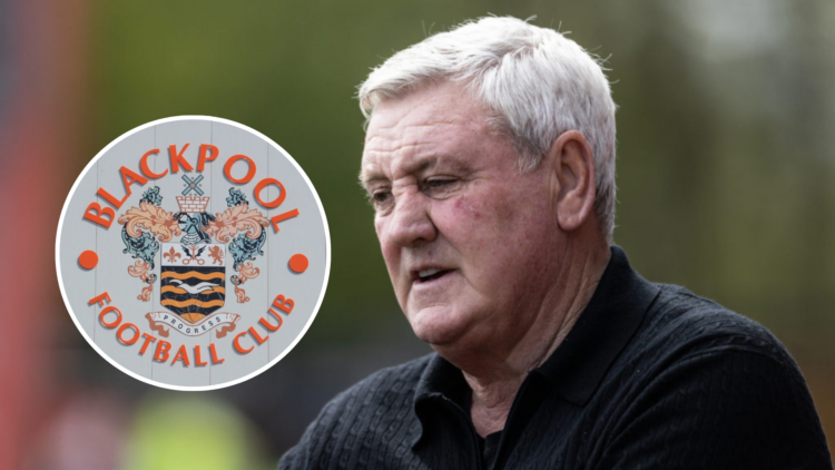 Blackpool's manager Steve Bruce looks on during the Sky Bet League One match between Stevenage FC and Blackpool FC. Inset, A general view of the fr...