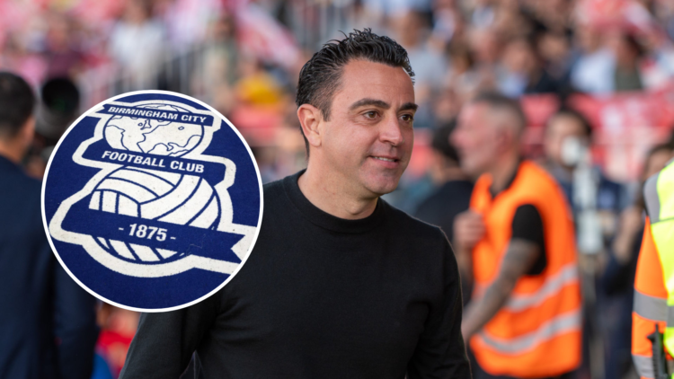 Xavi, the coach of FC Barcelona, is looking on during the LaLiga EA Sports 2023 - 2024 match between Girona FC and FC Barcelona. Inset, Detailed vi...