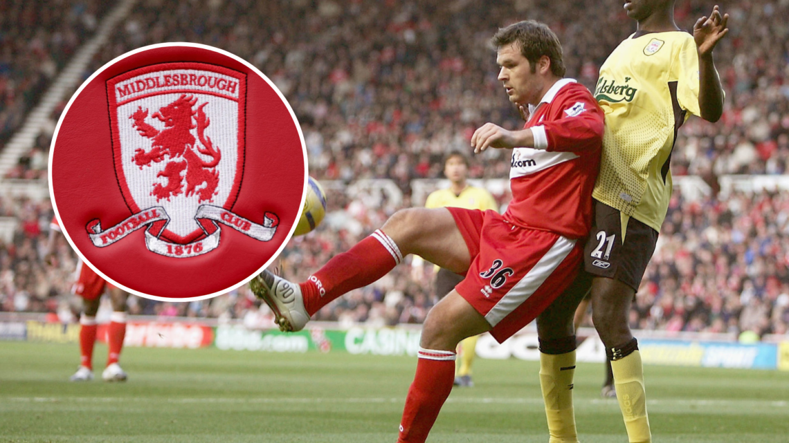 Mark Viduka of Middlesbrough battles with Djimi Traore of Liverpool during the FA Barclays Premiership match between Middlesbrough and Liverpool. I...