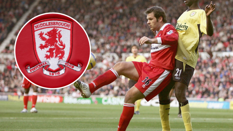 Mark Viduka of Middlesbrough battles with Djimi Traore of Liverpool during the FA Barclays Premiership match between Middlesbrough and Liverpool. I...